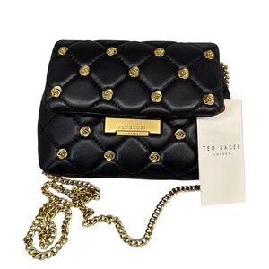 Ted Baker Ginn Gold Roses Studded Crossbody with Chain Strap in Black and Gold